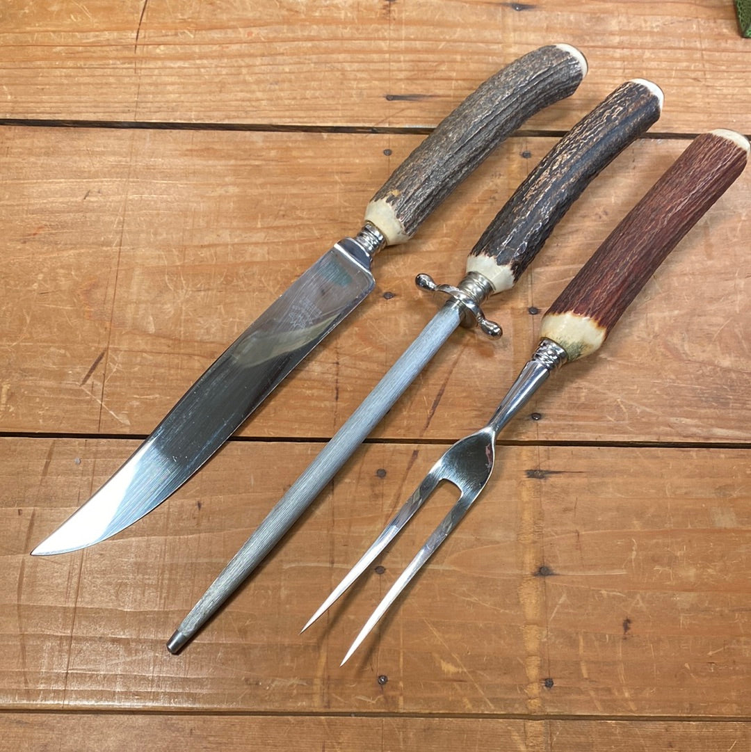 Eichenlaub Carving Set Stainless & Stag Solingen Germany ~1950s-60s In Box
