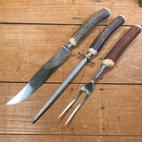 Eichenlaub Carving Set Stainless & Stag Solingen Germany ~1950s-60s In Box