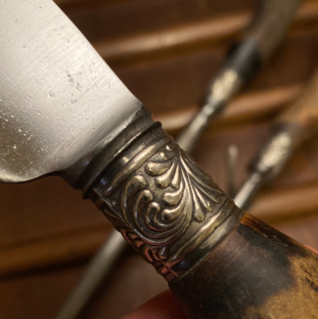 American Cutlery Co 3pc Carving Set Carbon Steel Stag c1900-1920