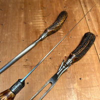 American Carving Set Carbon Steel Sterling Ferrules Stag 1880s-1920s
