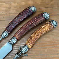Landers Frary & Clark Aetna Works Carving Set Carbon Steel Sterling Stag ~1880s-1910s