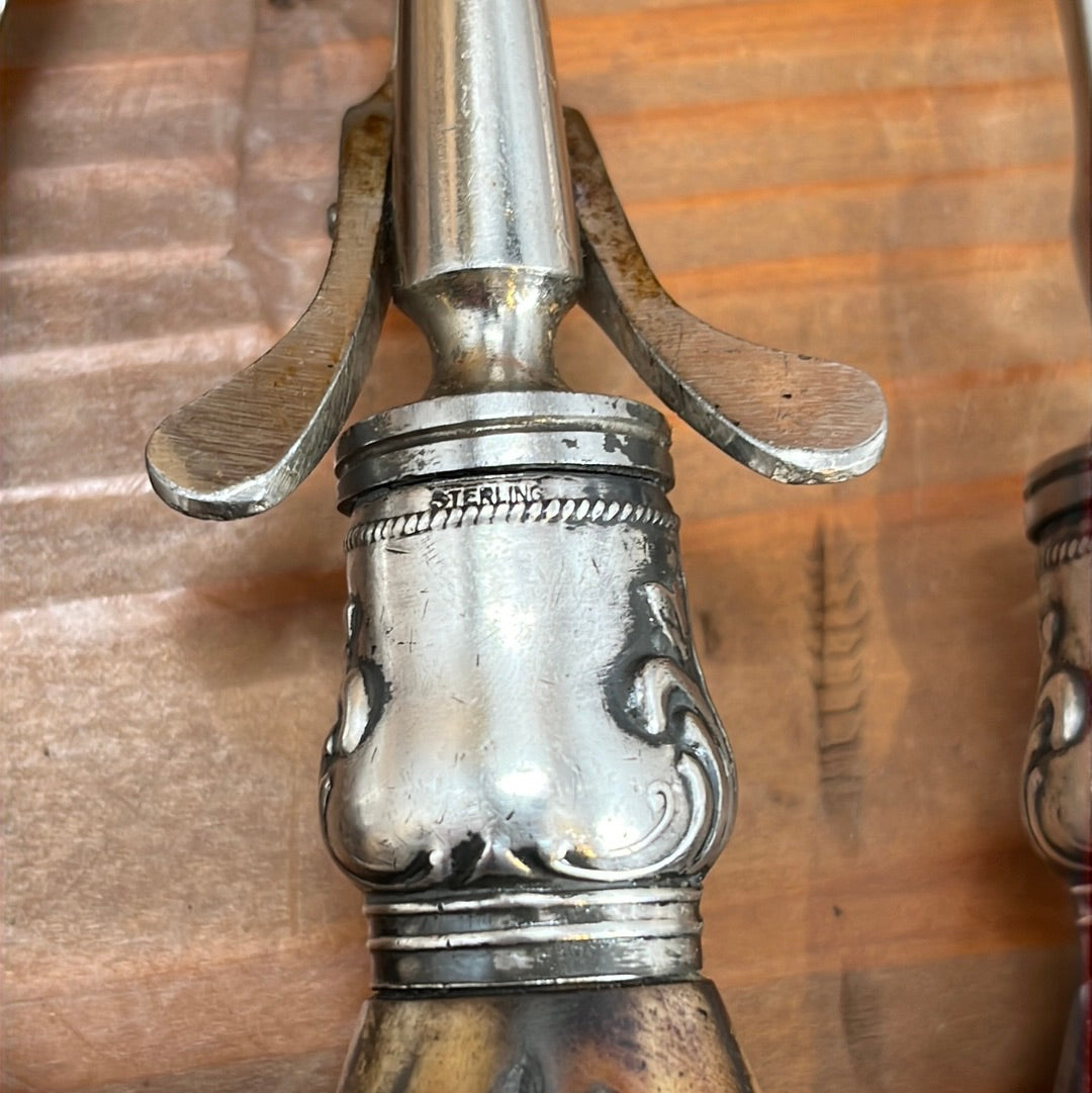 Geo Wostenholm & Sons IXL Carving Set Carbon Steel Sterling Stag Sheffield 1891-1920s
