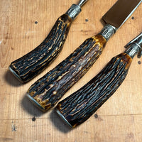 American Carving Set Carbon Steel Sterling Ferrules Stag 1880s-1920s