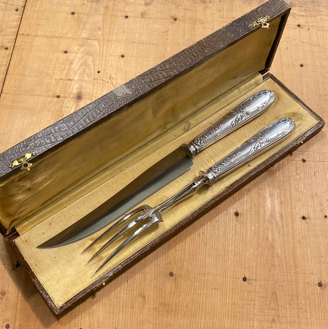French Carving Set Silver & Carbon Steel Paris Acier Forge