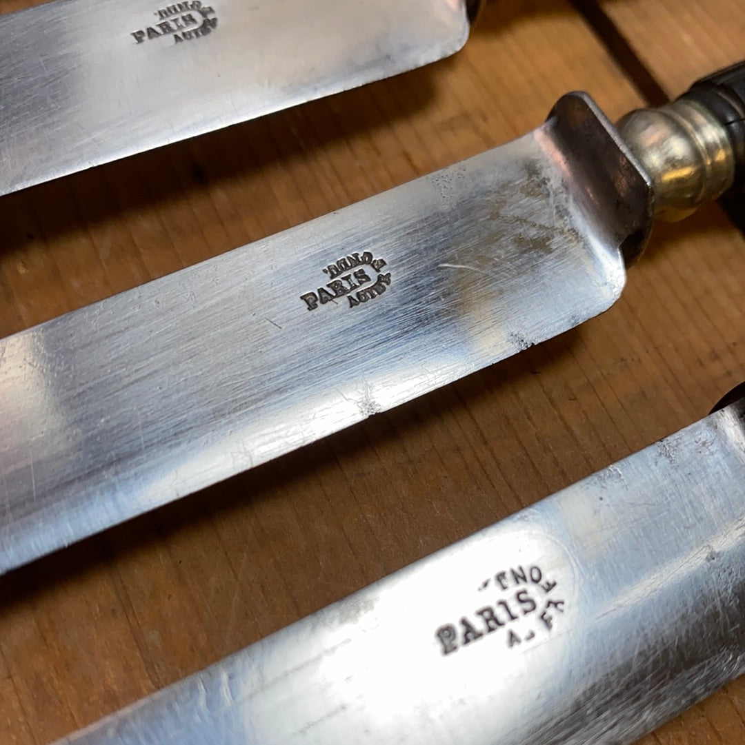 French Sm Table Knife Set of 6 Acier Fondu Paris Carbon Steel Ebony