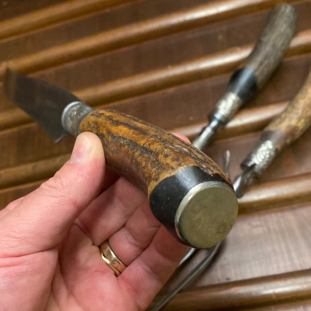 American Cutlery Co 3pc Carving Set Carbon Steel Stag c1900-1920
