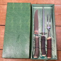 Eichenlaub Carving Set Stainless & Stag Solingen Germany ~1950s-60s In Box
