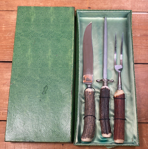 Eichenlaub Carving Set Stainless & Stag Solingen Germany ~1950s-60s In Box