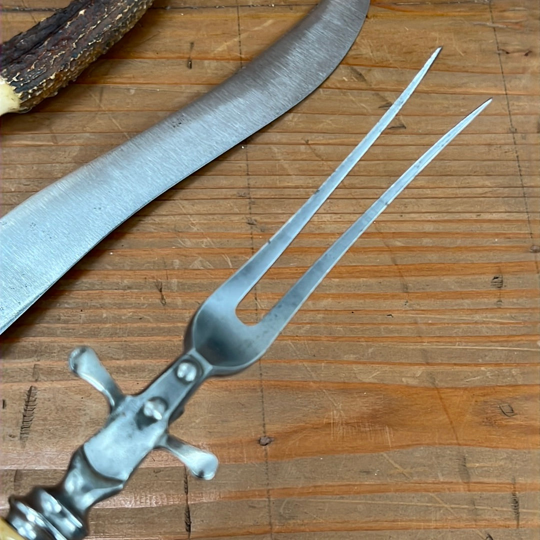 A J Jordan Carving Set AAA1 Sheffield England Curved Blade Horn