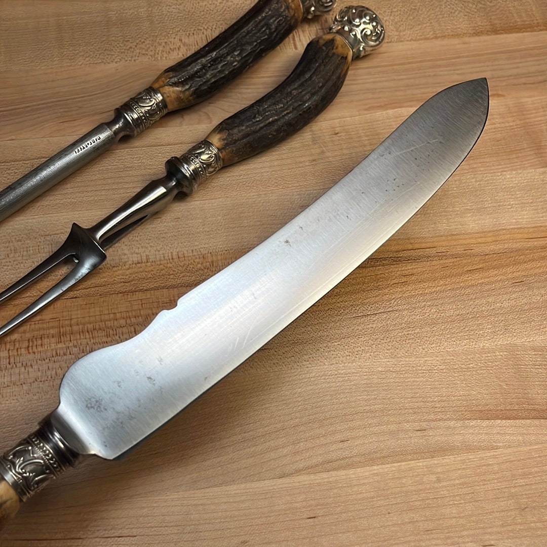 SL&S Sheffield Ltd Cutlers Carving Set Carbon Steel & Stag ~1900-1920
