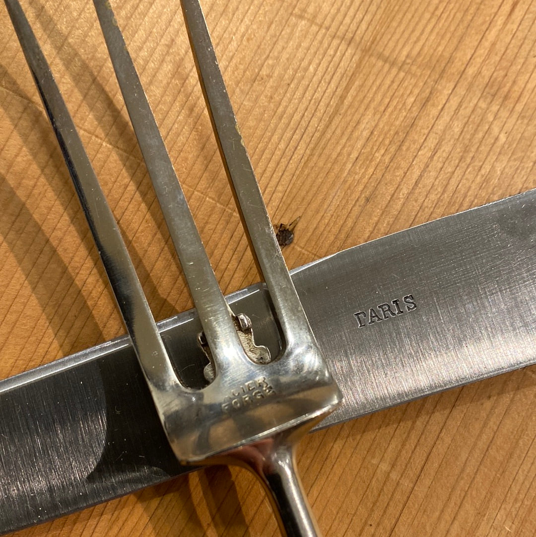 French Carving Set Silver & Carbon Steel Paris Acier Forge