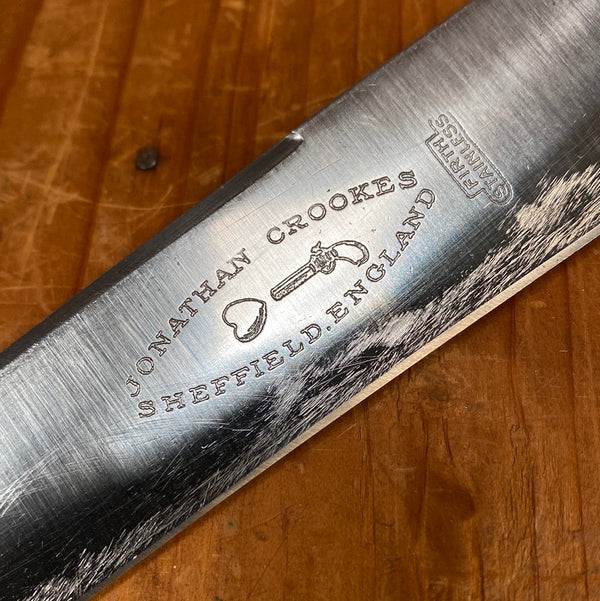 Jonathan Crookes Firth Stainless 8" Slicer Heart & Pistol Horn Handle 1920's-50's?
