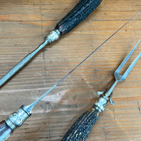 Geo Wostenholm & Sons IXL Carving Set Carbon Steel Sterling Stag Sheffield 1891-1920s