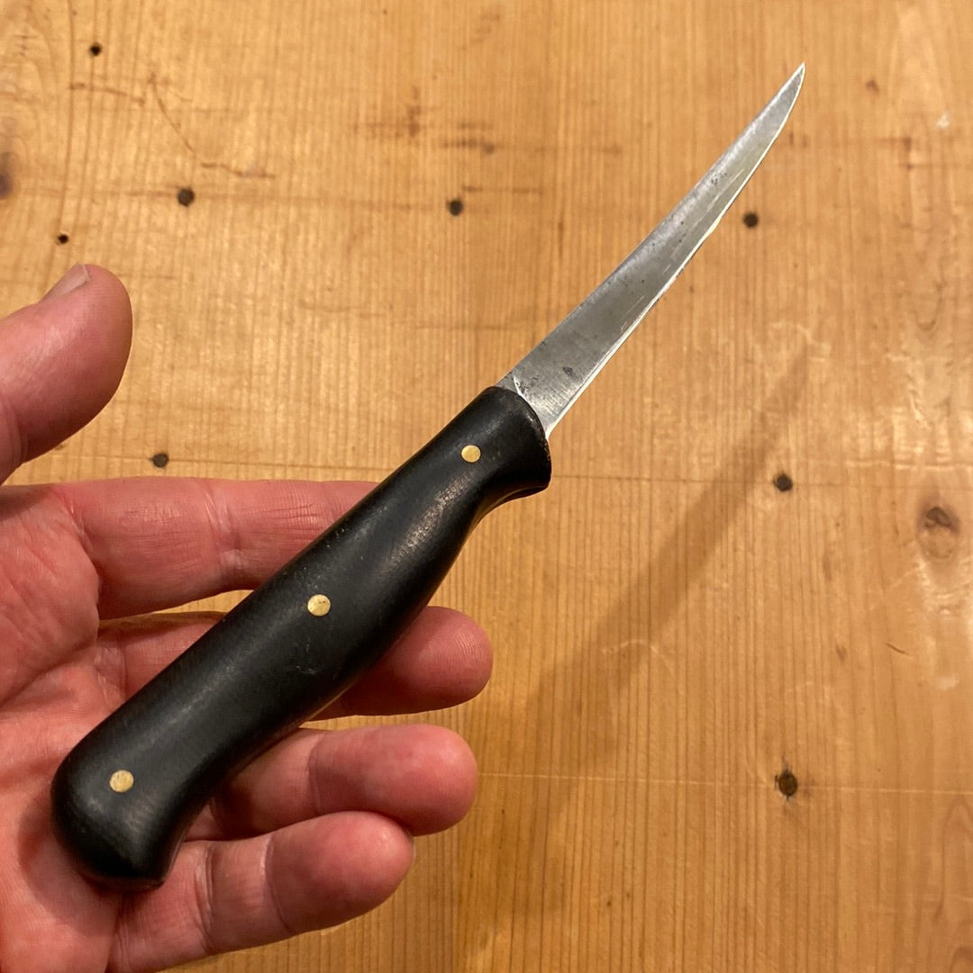 Handmade 4.25” Boning Knife Semi Flex Carbon Steel Linen Micarta