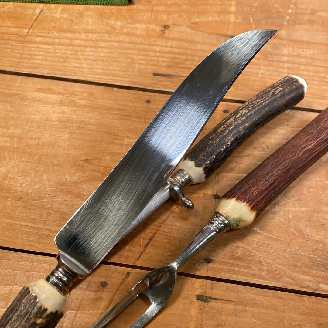 Eichenlaub Carving Set Stainless & Stag Solingen Germany ~1950s-60s In Box