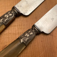 Au Kabile Table Knives Art Nouveau Carbon Steel & Horn France set of 4
