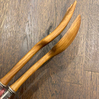 New Old Stock Salad Serving Set Sterling Silver and Olive Wood