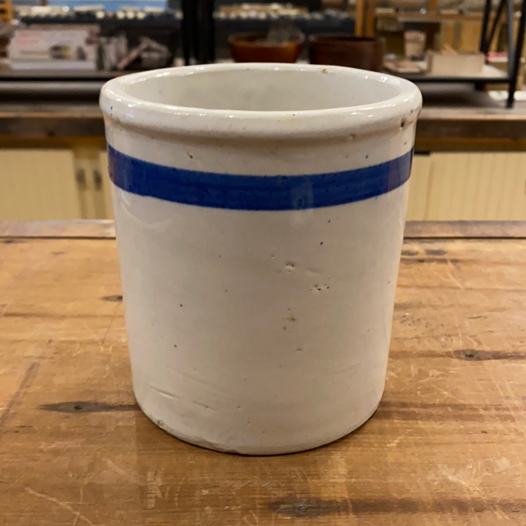 Vintage Stoneware Crock Small Blue Ring