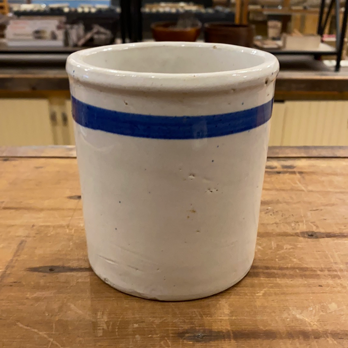 Vintage Stoneware Crock Small Blue Ring