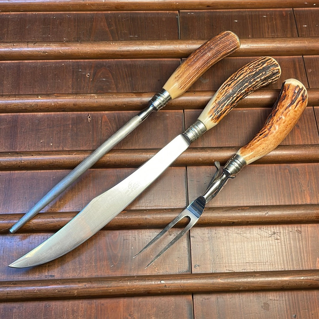 Bear Brand Carving Set Stainless & Stag 1930s-50s