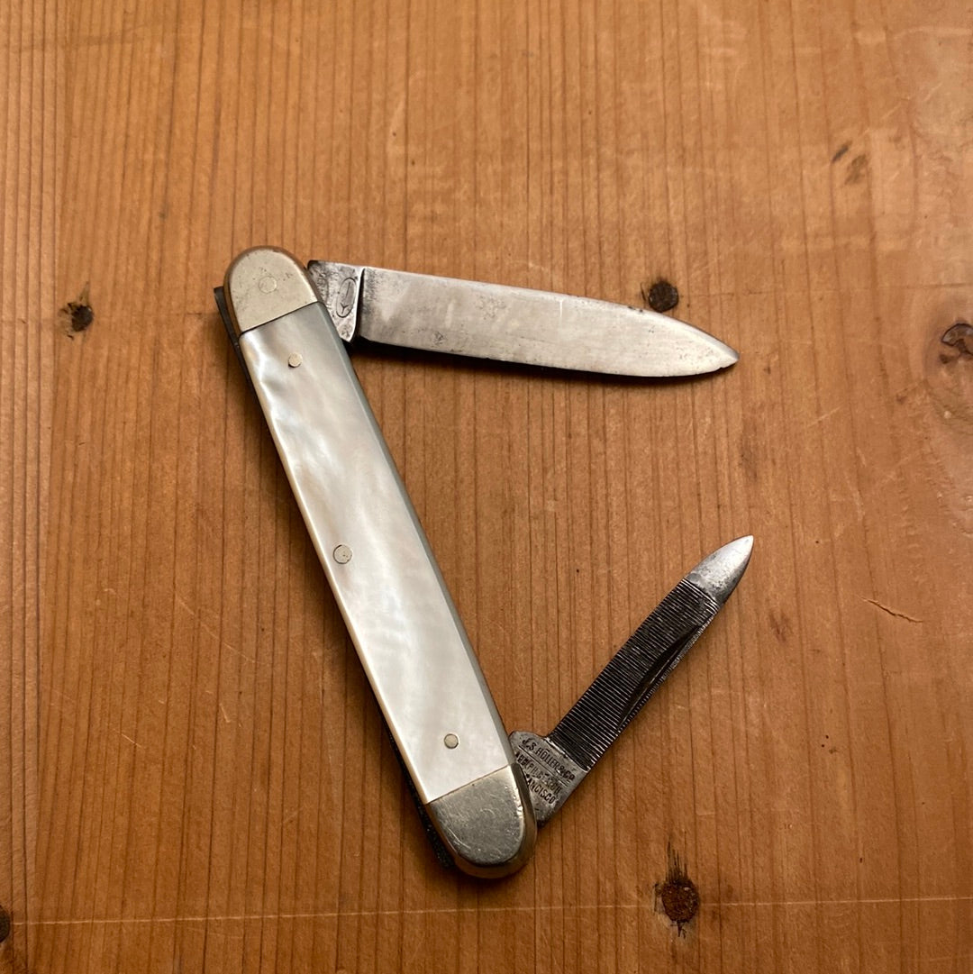JS Holler & Co. Adolph Blaich SF 3 1/8” Pen Knife Mother of Pearl 1893-1915