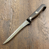 J A Henckels 5.5” Stiff Narrow Boning Knife Carbon Steel Walnut 2 Rivets 1950s