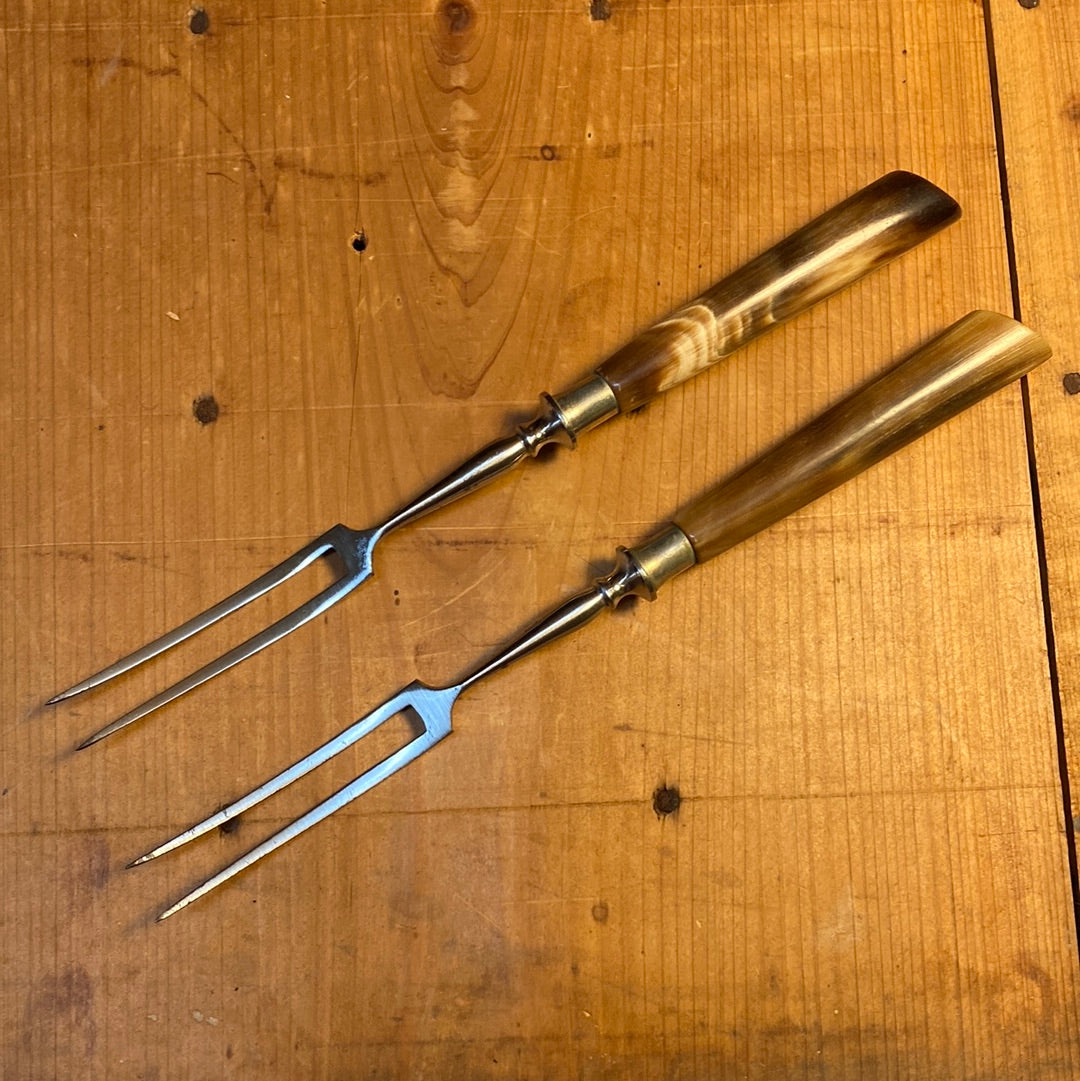 Hors d'ourve Fork Set Chromed Carbon Steel & Horn In Box Germany  1950s