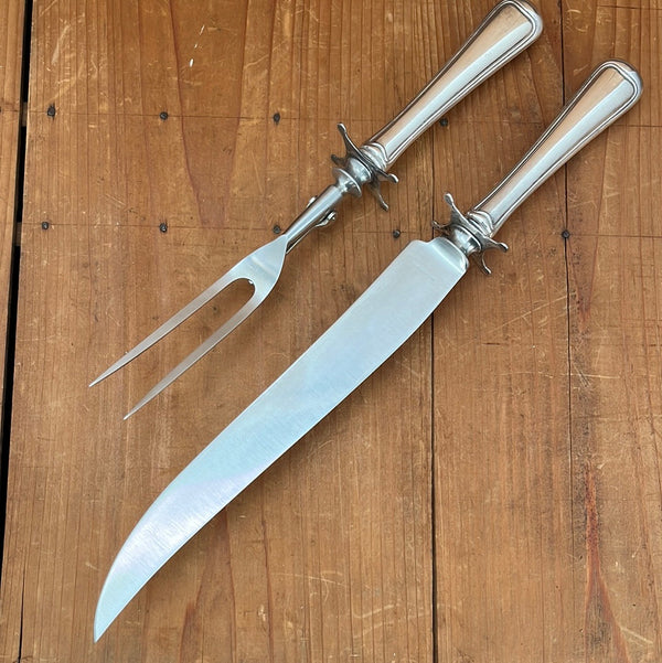 Gorham Carving Set Stainless Steel Sterling Silver Handles Likely 1930's