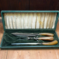 Lakeside Cutlery Carving Set Carbon Steel Butterscotch In Box 1920s