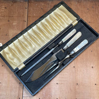 Landers Frary & Clark Universal Carving Set Carbon Steel & Mother of Pearl In Box Early 1909-1965