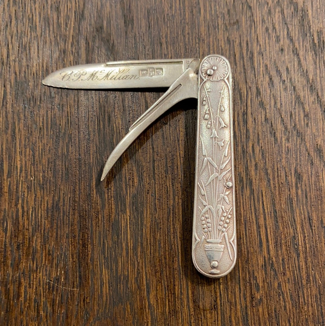 Sterling Silver Victorian Fruit Knife Floral Motif Birmingham 1900s