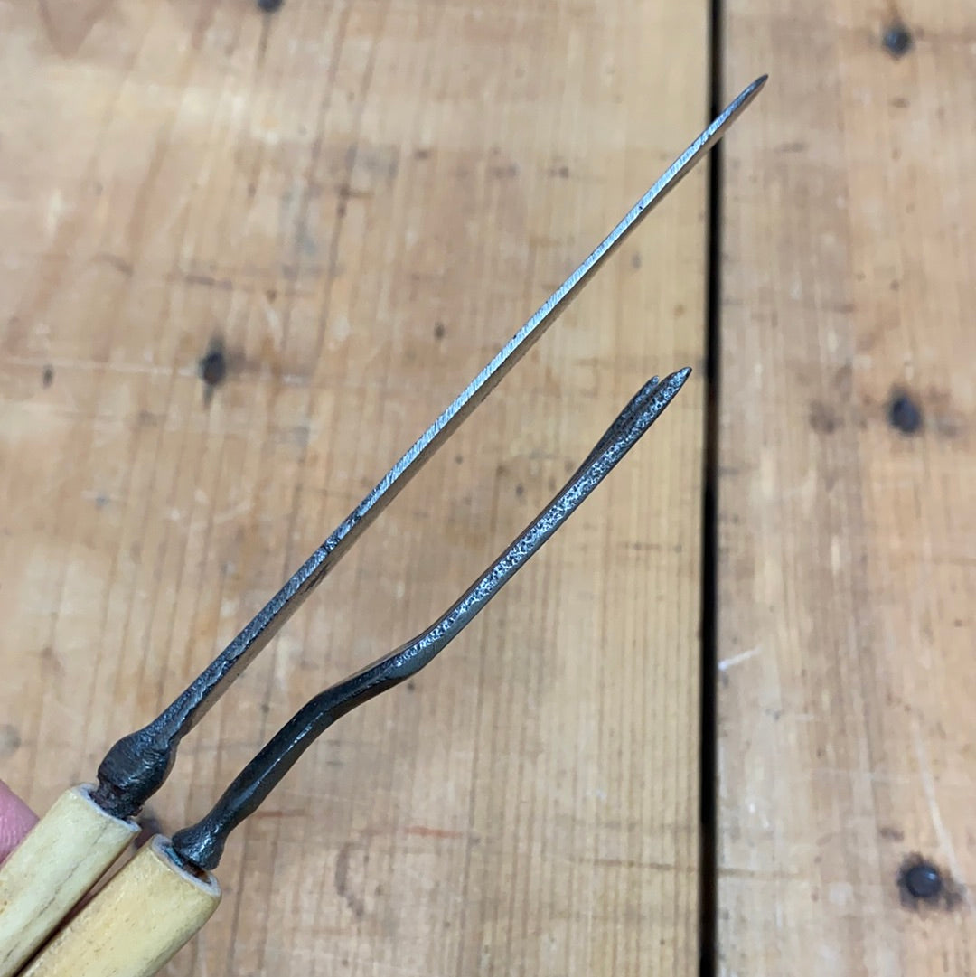 Antique Child’s Fork & Knife Set Unmarked Carbon Steel & Bone 19th C