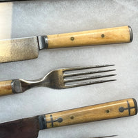 Landers Frary & Clark American Table Knife & Fork Sets Cast Pewter & Bone