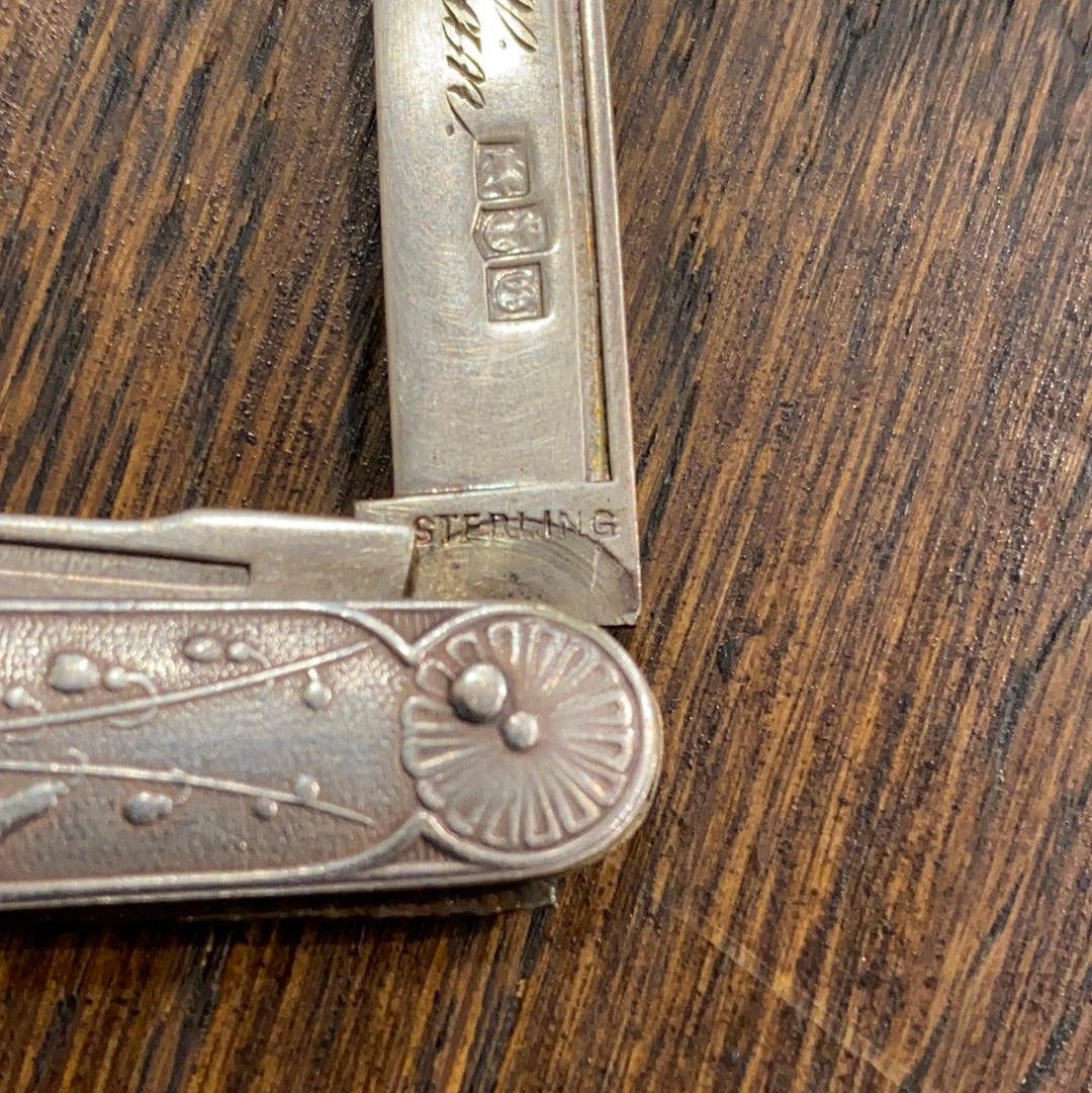 Sterling Silver Victorian Fruit Knife Floral Motif Birmingham 1900s