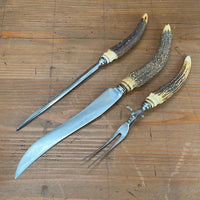 A J Jordan Carving Set AAA1 Sheffield England Curved Blade Horn Tip Handles 1880's-1920's