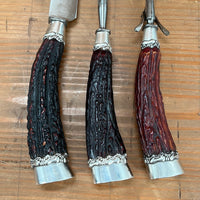 Landers Frary & Clark Aetna Works Carving Set Carbon Steel Large Sterling Ferrules Stag ~1880s-1910s