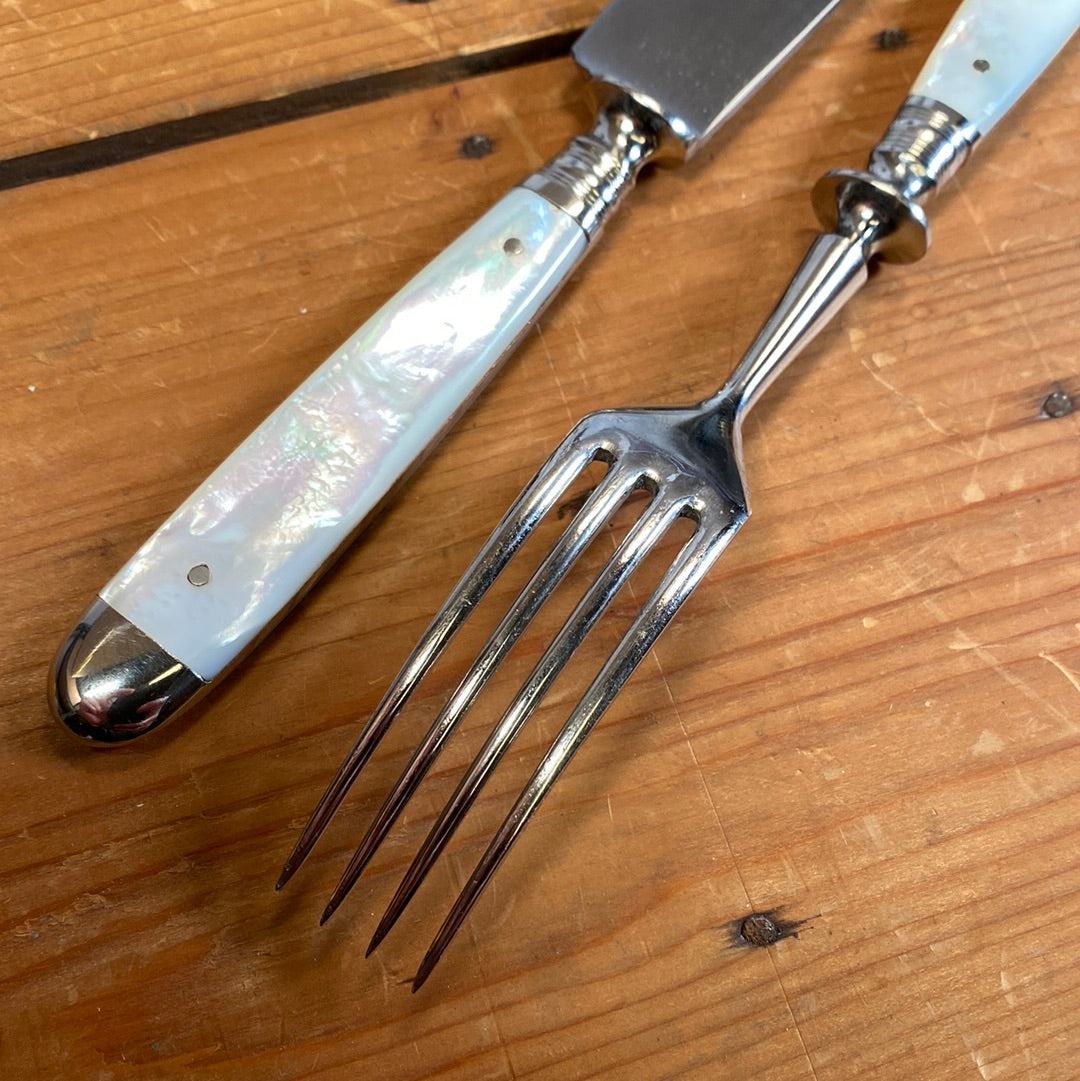 Fein Stahl Buckels Table Knife & Fork Hand Ground Mother of Pearl 1900-1920's?