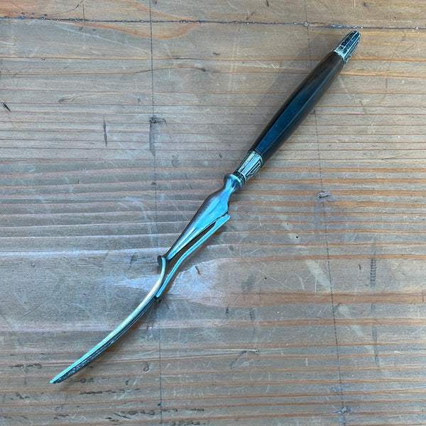 French Carving 3 Tined Fork Horn Handle 2 Bolsters