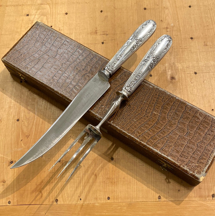French Carving Set Silver & Carbon Steel Paris Acier Forge