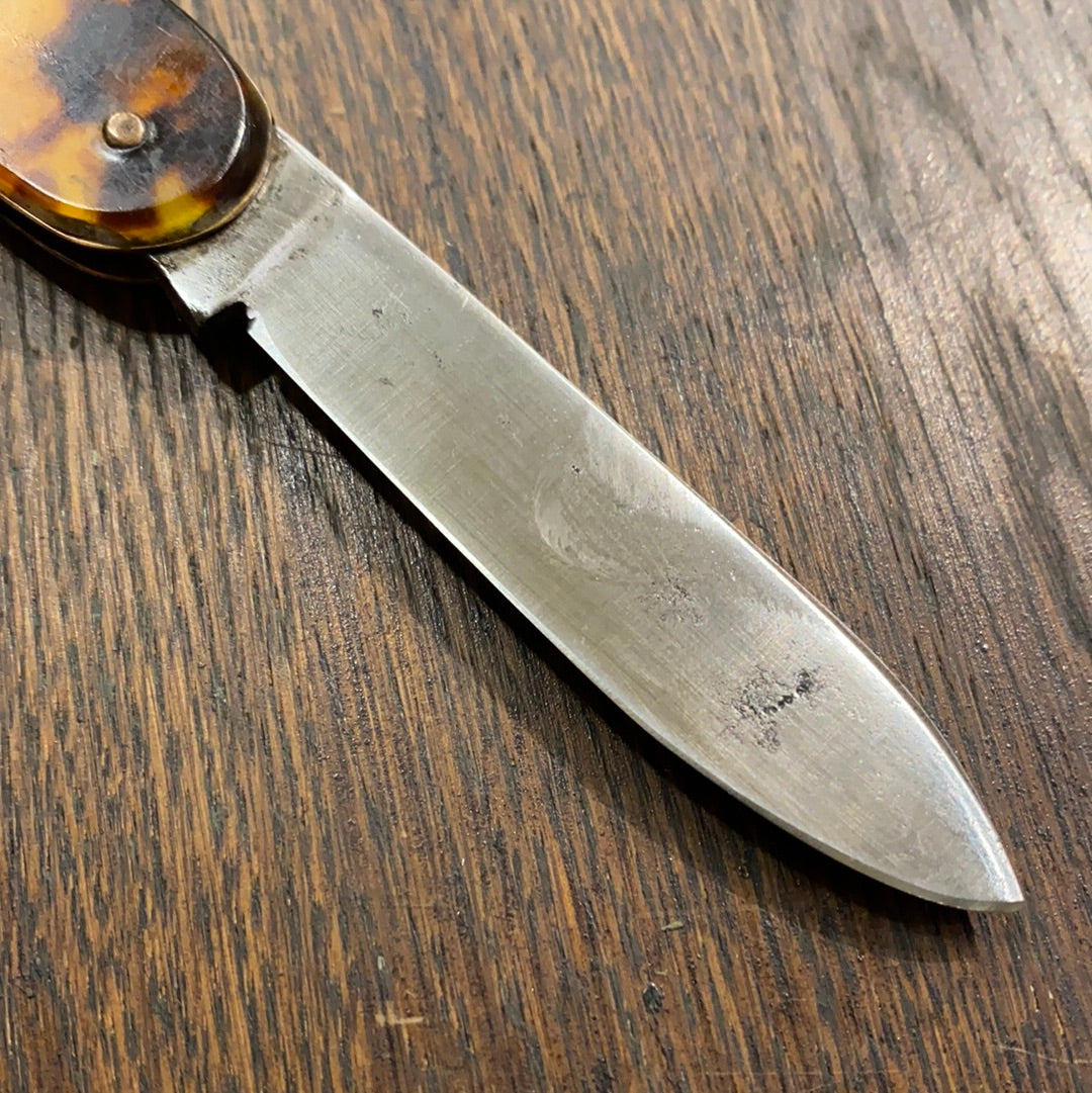 Unmarked 3 1/2” Wide Pen Knife Imitation Tortoise - France 1920’’s 30’s??
