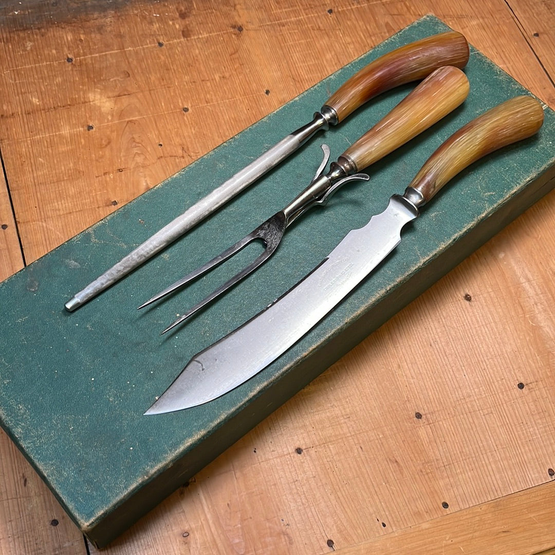 Lakeside Cutlery Carving Set Carbon Steel Butterscotch In Box 1920s