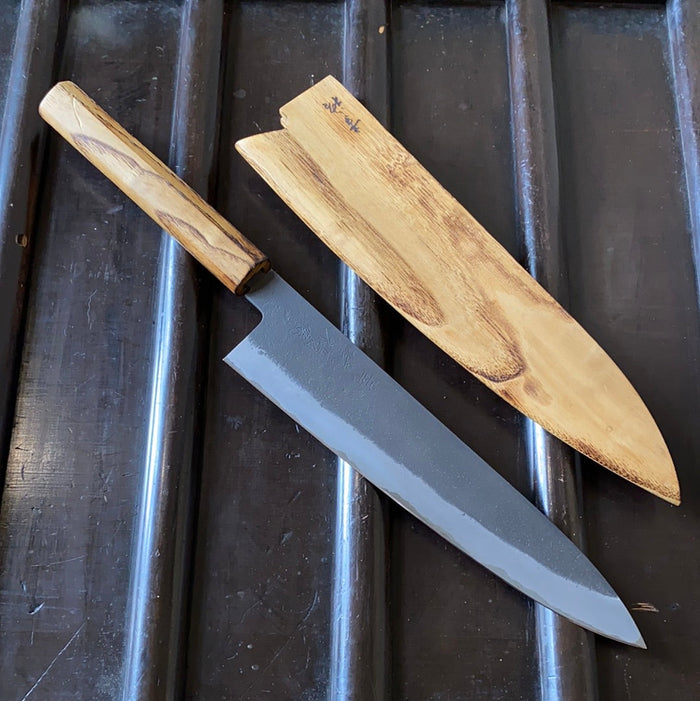 Konosuke Sanjo MB 240mm Gyuto Stainless Clad Shiro 2 Chestnut Handle & Saya