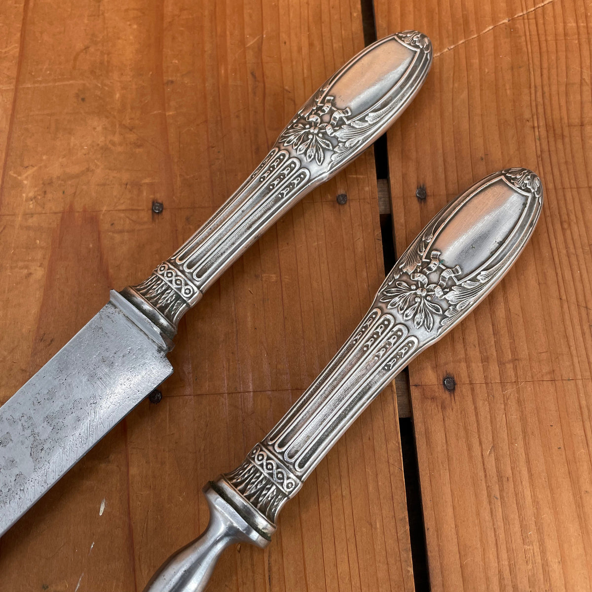 Antique Thiers Carving Set Carbon Steel & Silverplate