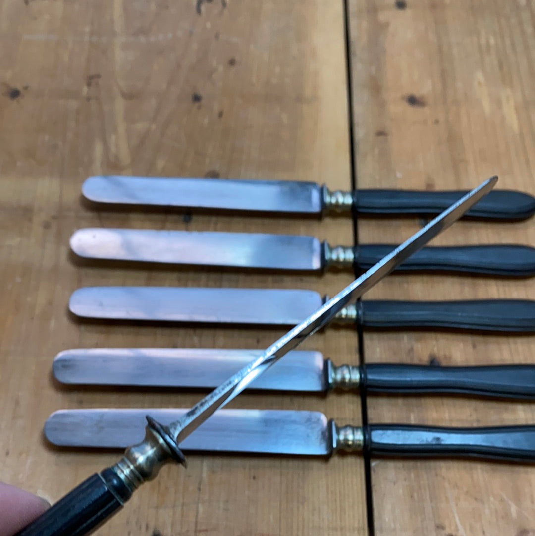French Sm Table Knife Set of 6 Acier Fondu Paris Carbon Steel Ebony