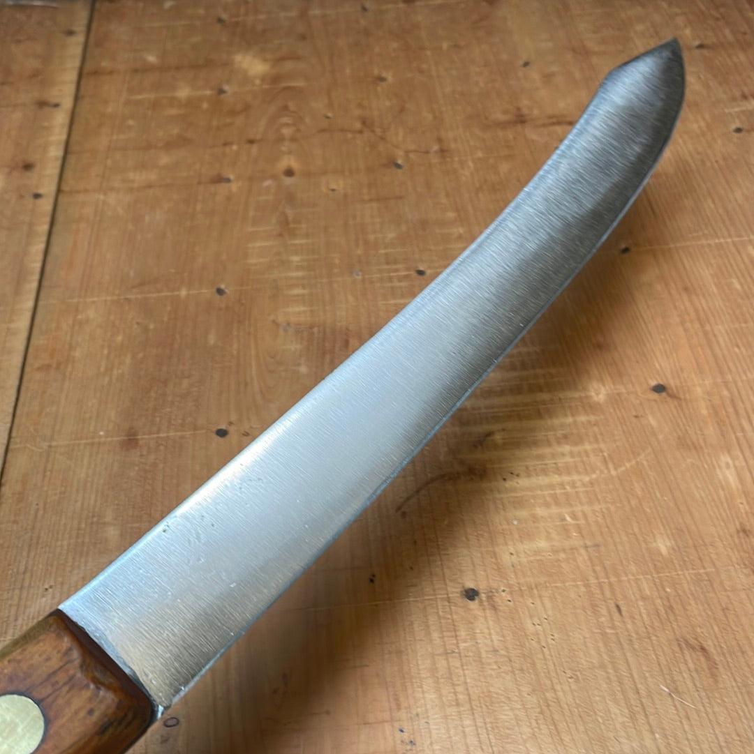 Landers Frary & Clark 11.5" Bullnose Scimitar Carbon Steel & Beechwood 19th C