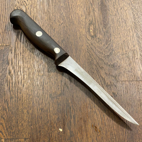 J. A. Henckels 5.5” Stiff Narrow Boning Knife Carbon Steel Walnut 2 Rivets 1950’s?