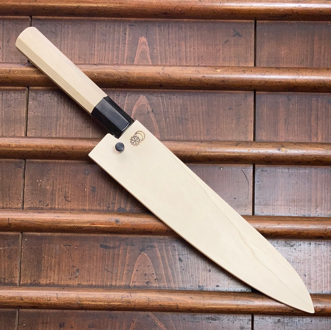 Sakai Kikumori Kikuzuki Kasumi 210mm Gyuto Shirogami 2 with Saya