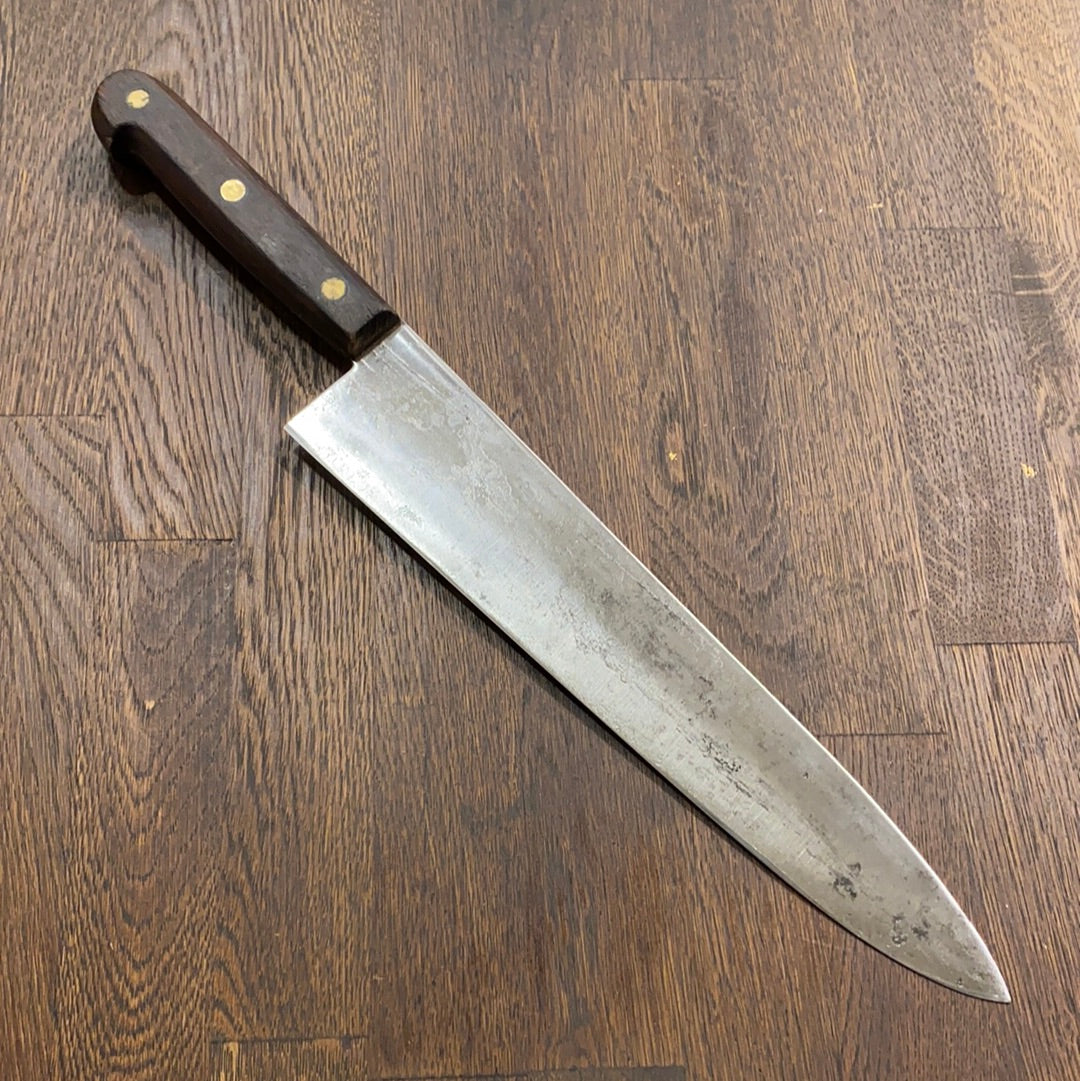 Hammer Forged 10.5” Chef Knife Carbon Steel 1930’s-60’s Rosewood Handle