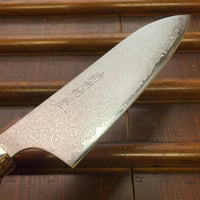 Hitohira Imojiya TH 180mm Santoku VG-10 Damascus Fusion Ebony Handle