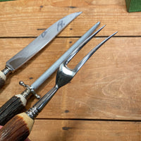 Eichenlaub Carving Set Stainless & Stag Solingen Germany ~1950s-60s In Box